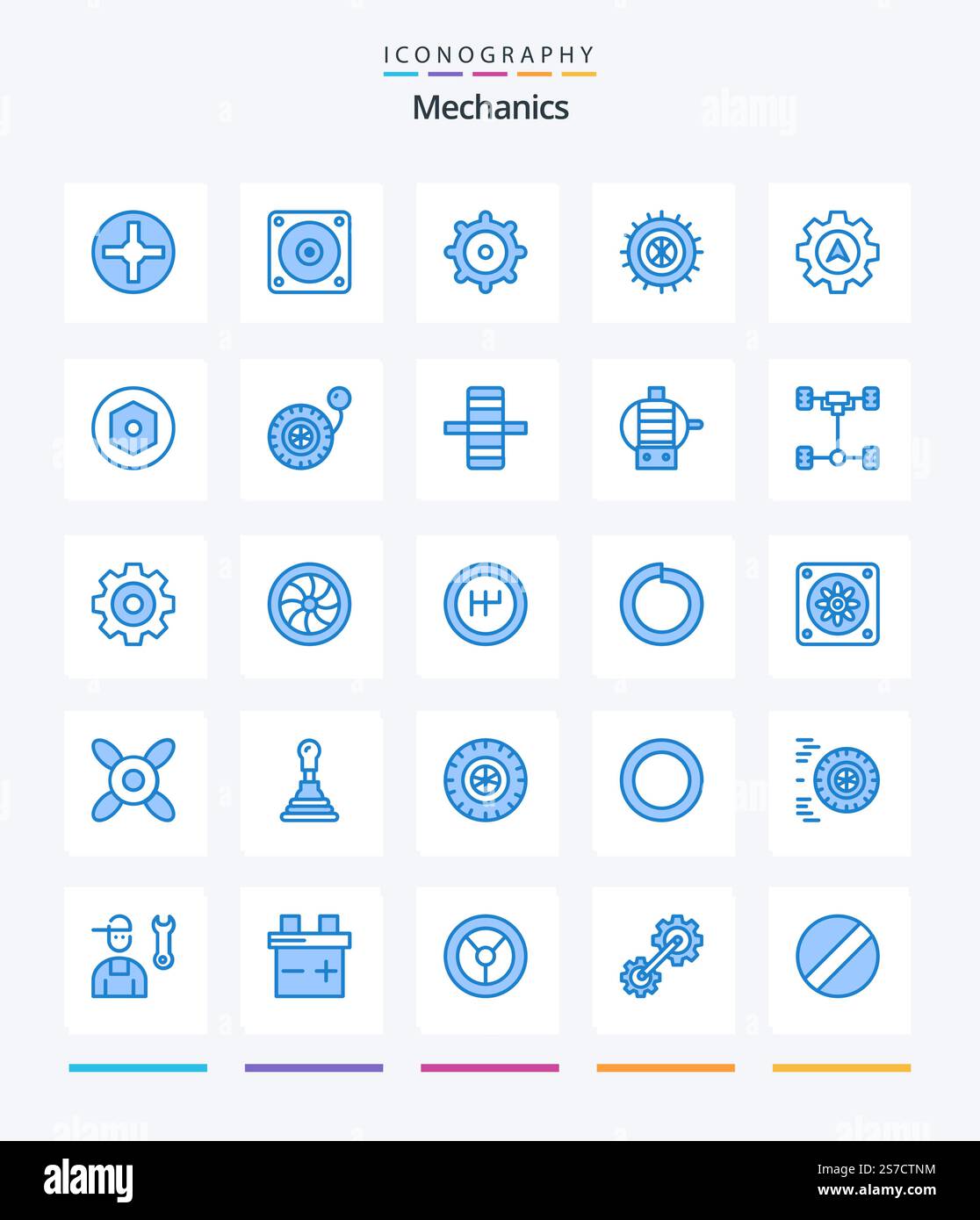Creative Mechanics 25 Blue icon pack  Such As pressure. nut. studded. internal. cursor Stock Vector
