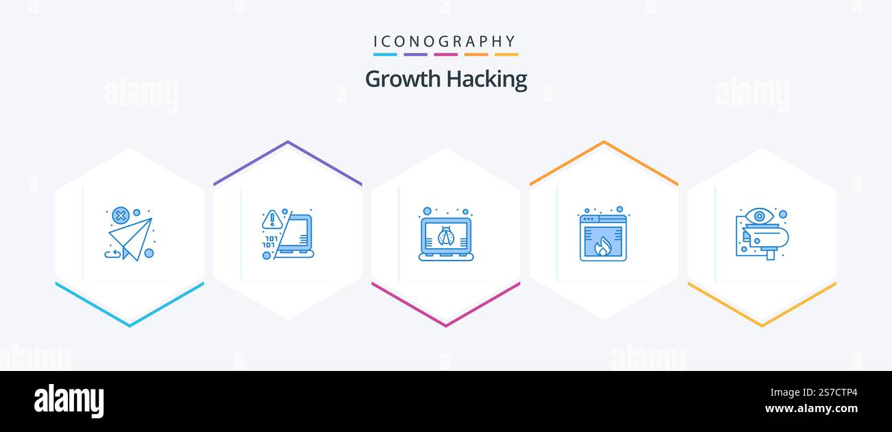Hacking 25 Blue icon pack including security. loss. warn. hacking. data Stock Vector
