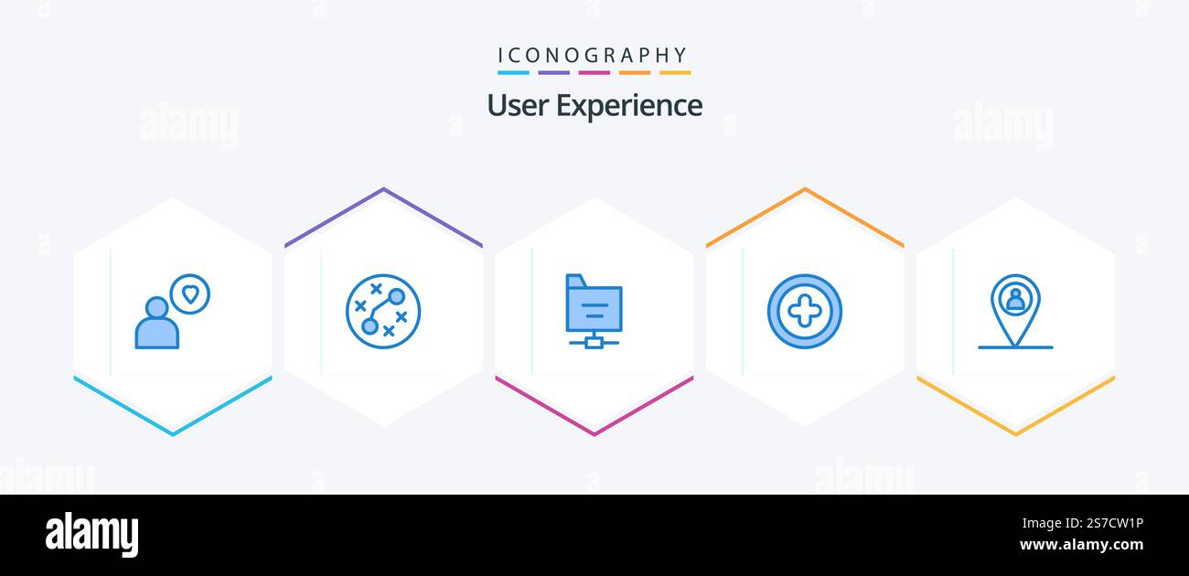 User Experience 25 Blue icon pack including . man. folder. map. plus Stock Vector