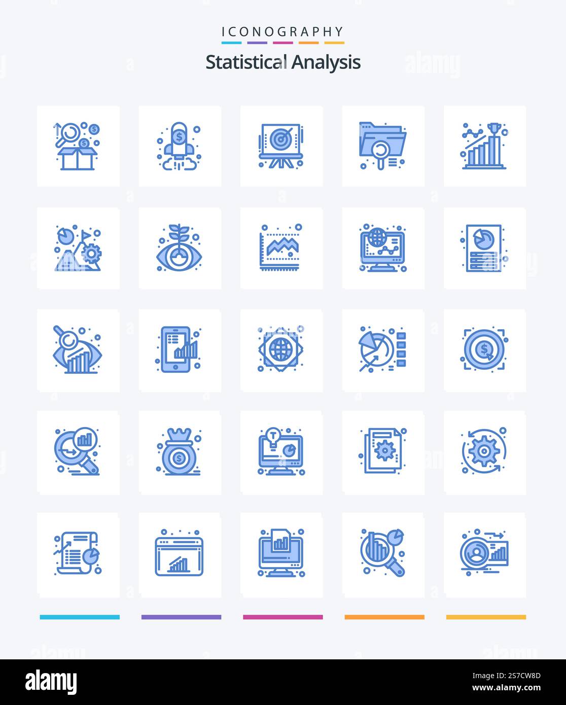 Creative Statistical Analysis 25 Blue icon pack  Such As extension. data. finance. analysis. bow Stock Vector