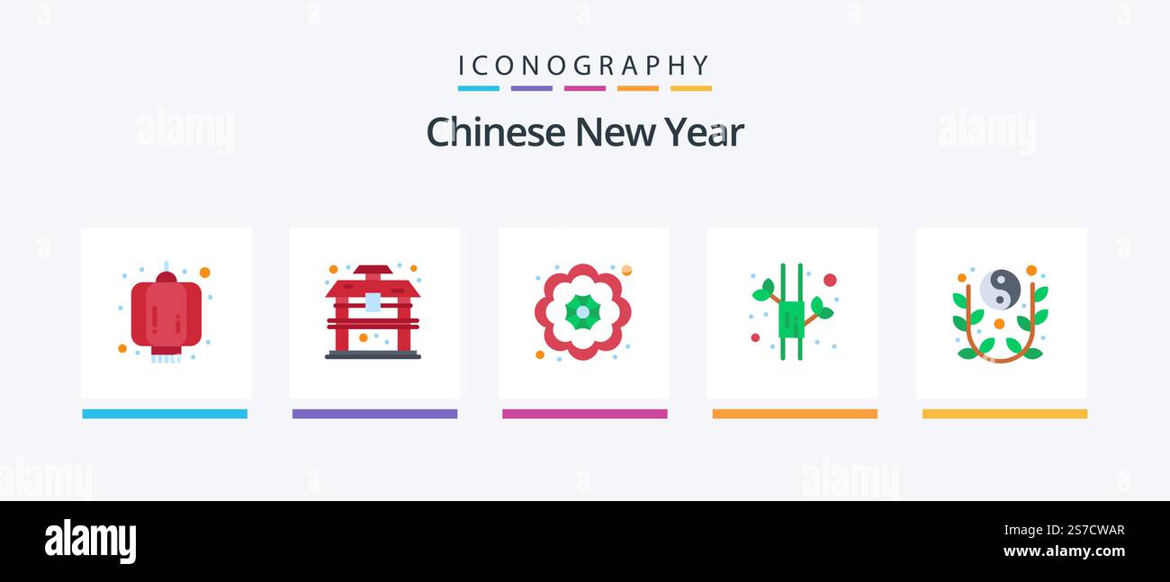 Chinese New Year Flat 5 Icon Pack Including yin yang. new. decorative ...