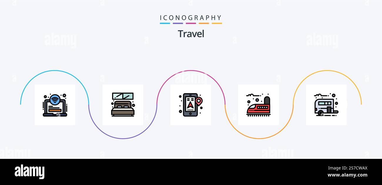 Travel Line Filled Flat 5 Icon Pack Including camping. transport. gps ...
