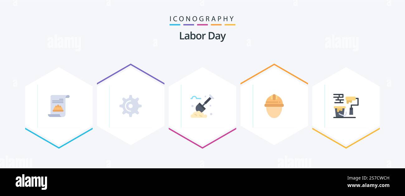 Labor Day 25 Flat icon pack including paint brush. labor. spade. helmet ...