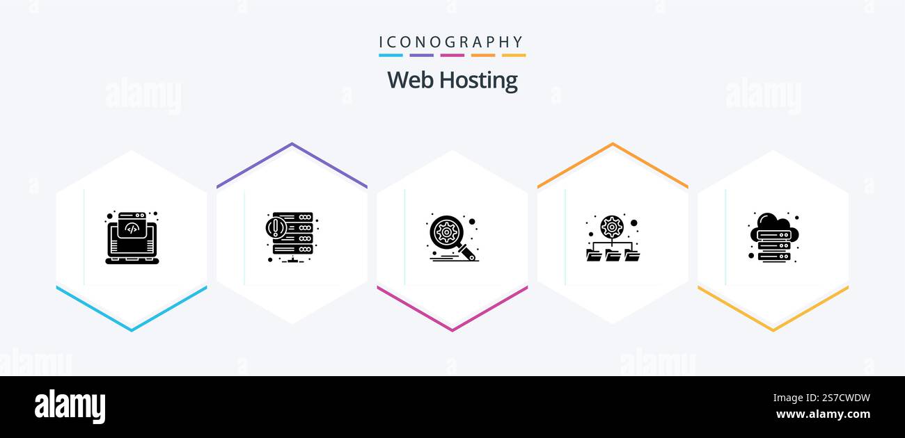Web Hosting 25 Glyph icon pack including internet. database. web. network. database Stock Vector