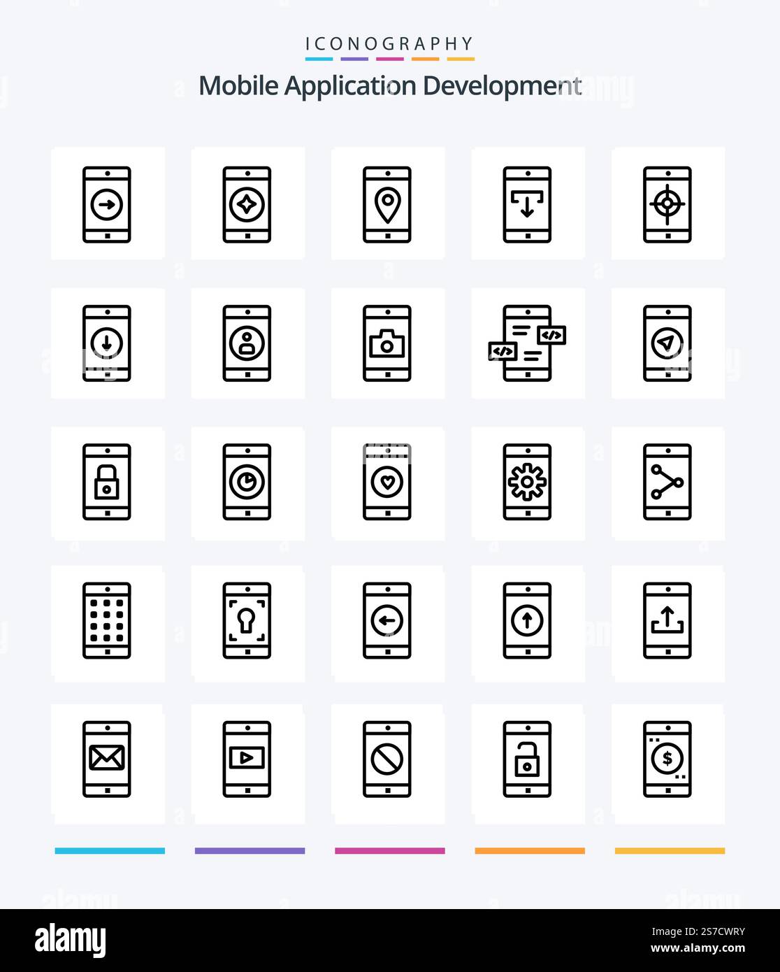 Creative Mobile Application Development 25 OutLine icon pack  Such As application. mobile. mobile. download. application Stock Vector