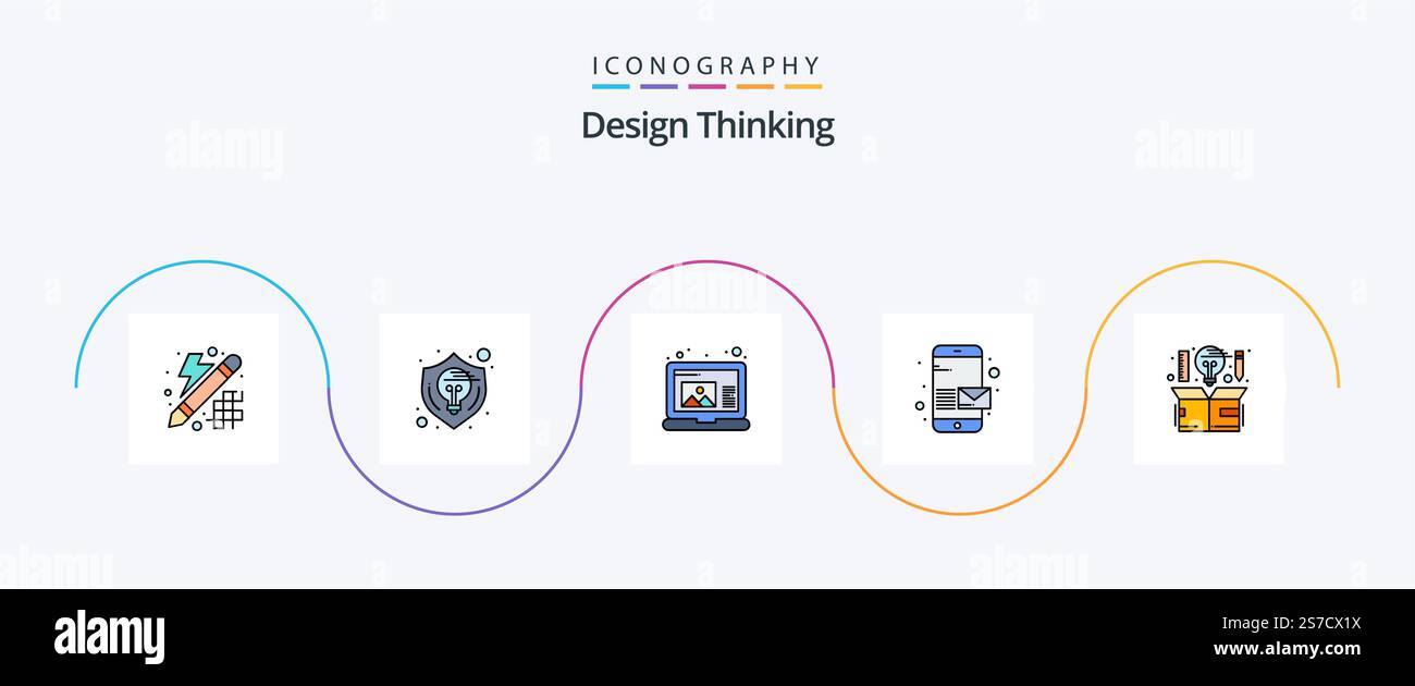 Design Thinking Line Filled Flat 5 Icon Pack Including creative. send ...