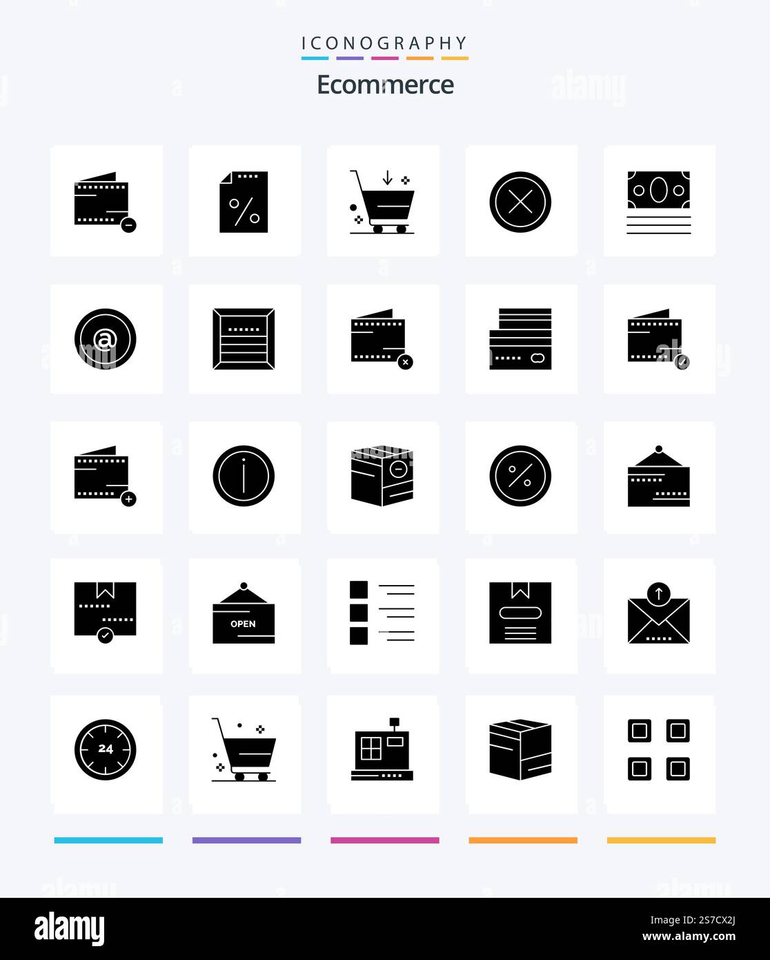 Creative Ecommerce 25 Glyph Solid Black icon pack  Such As ecommerce. exit. buy. delete. cancel Stock Vector