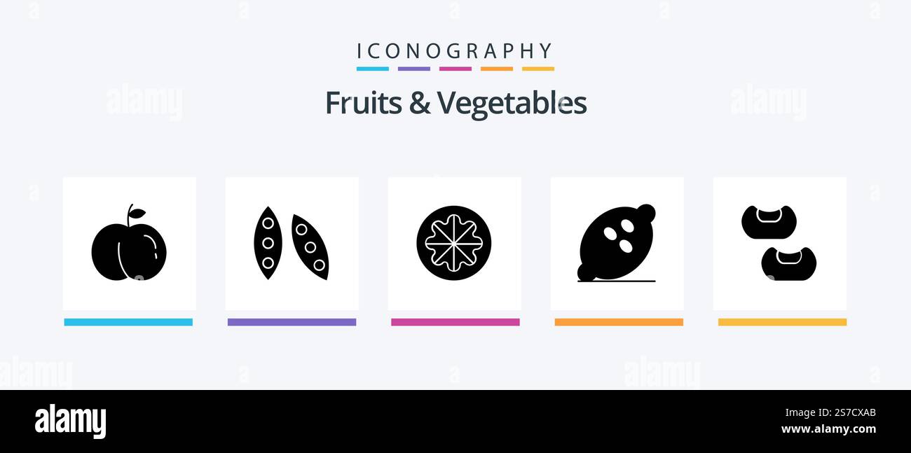 Fruits and Vegetables Glyph 5 Icon Pack Including bean. fruits. healthy ...