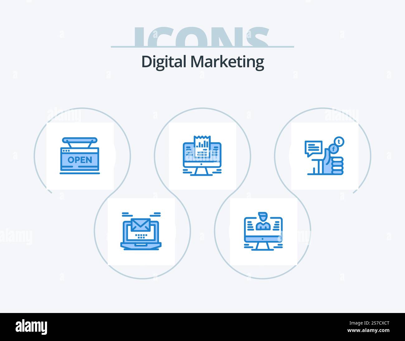 Digital Marketing Blue Icon Pack 5 Icon Design. laptop. report. report ...