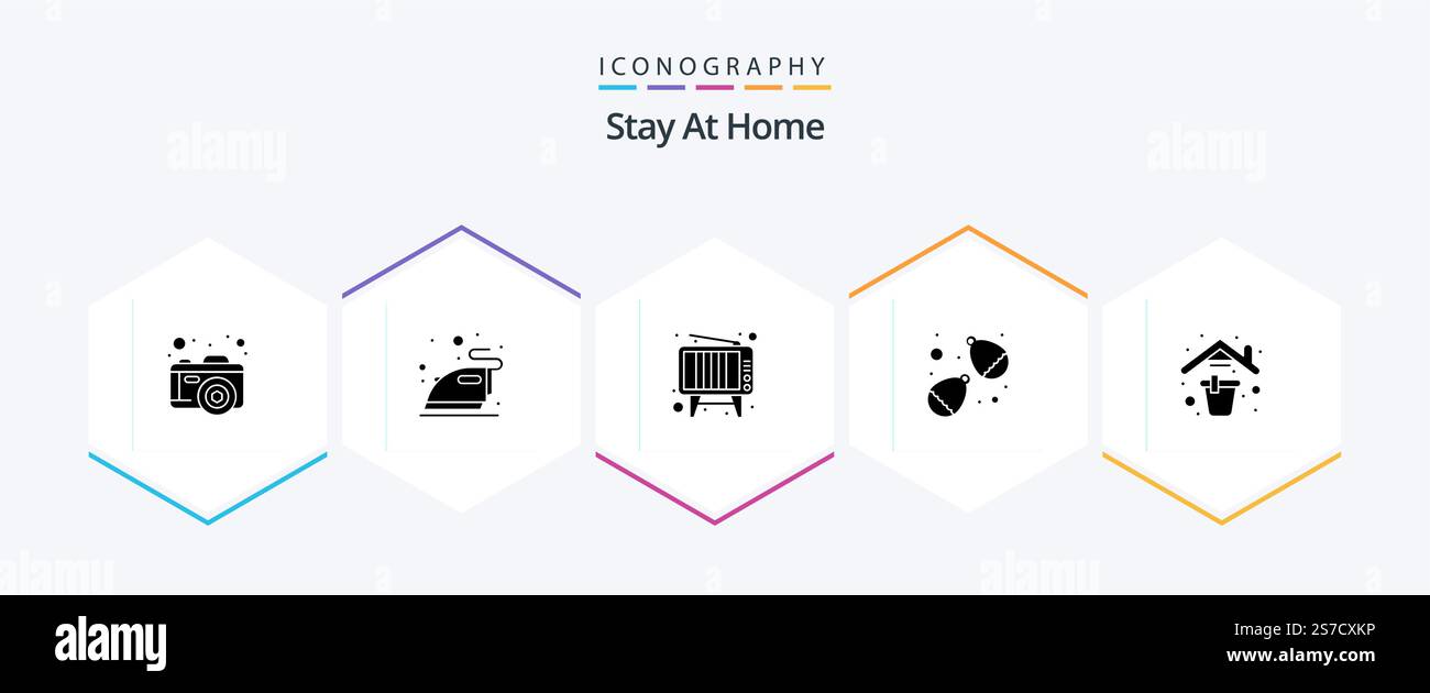 Stay At Home 25 Glyph icon pack including deep clean. spring ...