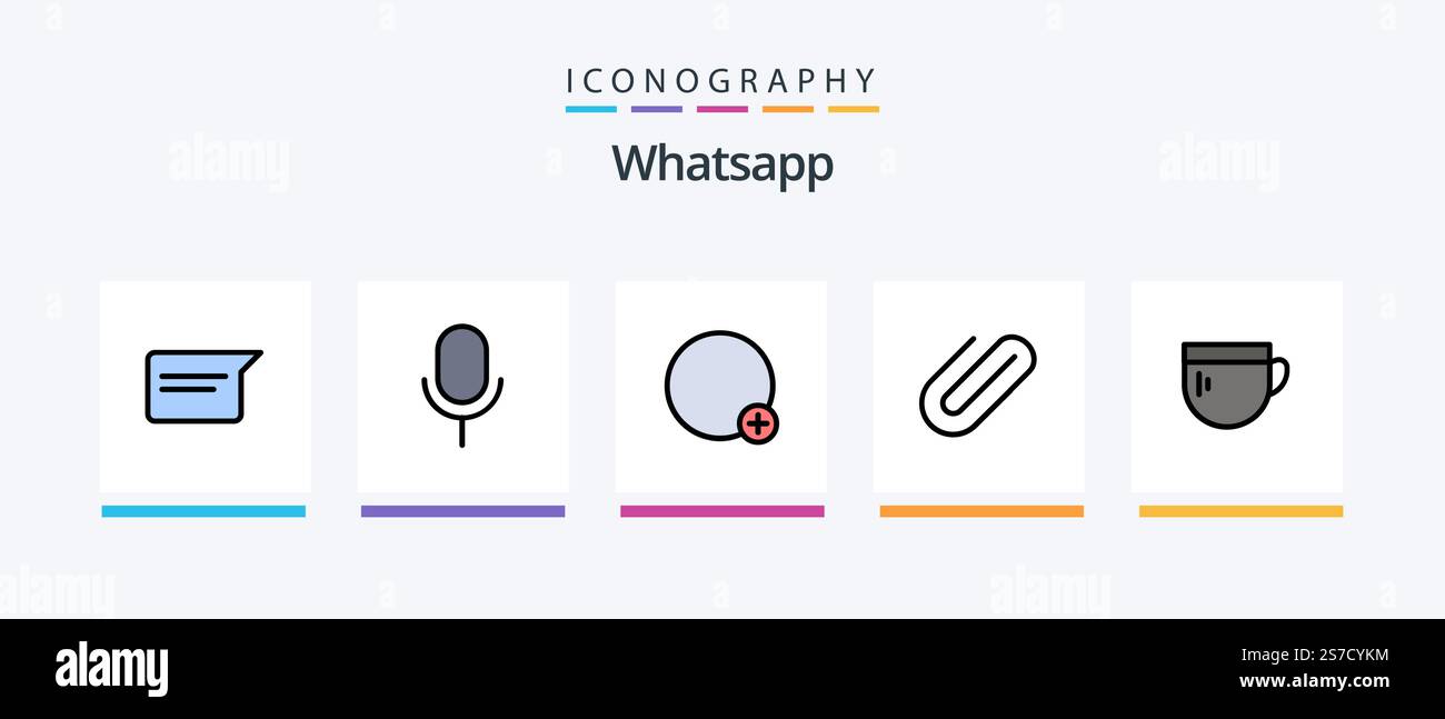 Whatsapp Line Filled 5 Icon Pack Including basic. image. image. add. attach. Creative Icons Design Stock Vector