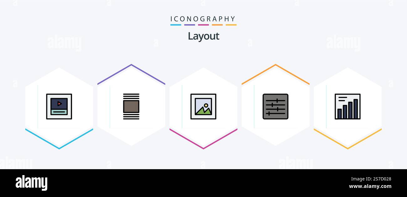 Layout 25 FilledLine icon pack including . photo. . analytics Stock Vector