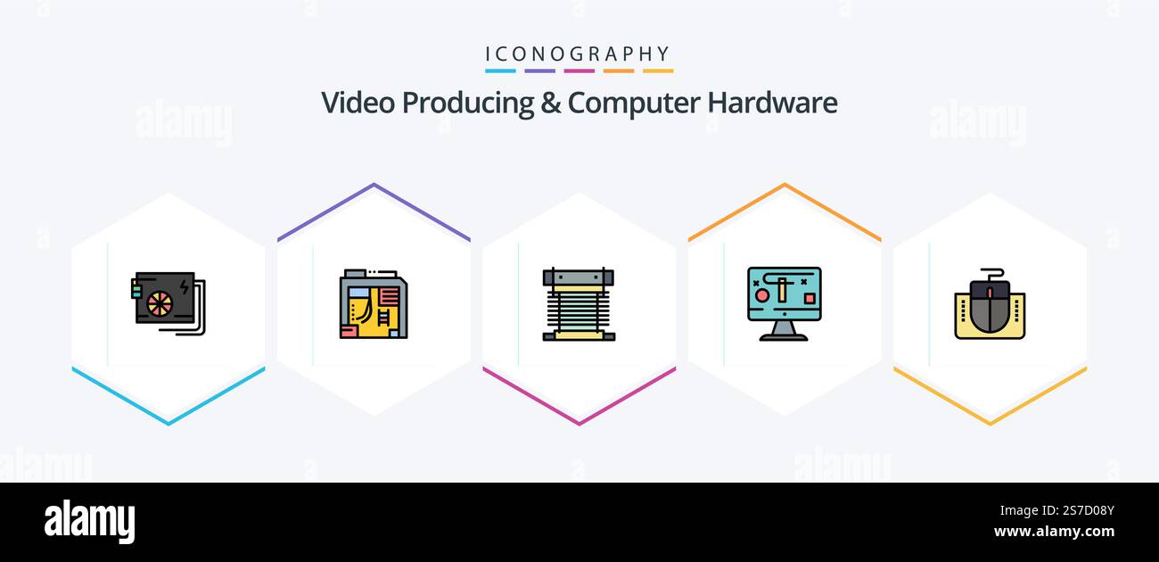 Video Producing And Computer Hardware 25 FilledLine icon pack including graphics. design. computer. computer. cpu Stock Vector