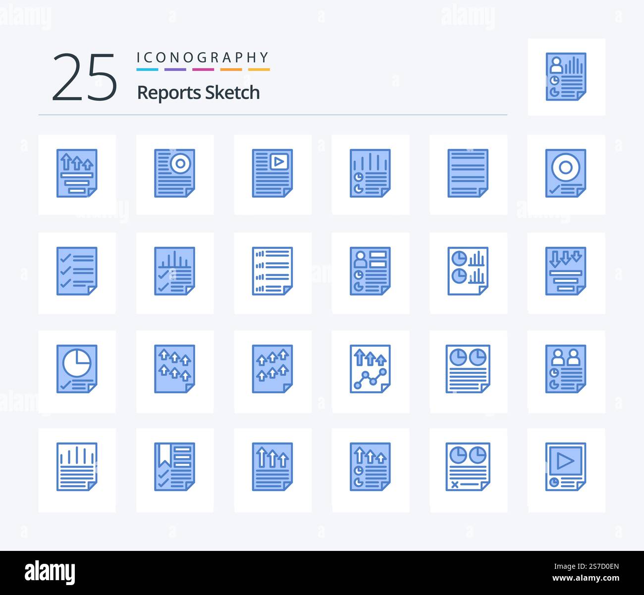 Reports Sketch 25 Blue Color icon pack including page. data. page ...