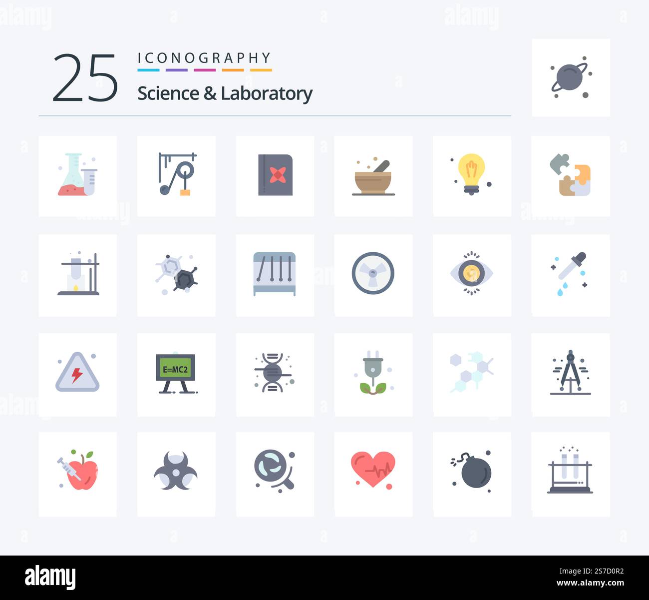 Science 25 Flat Color icon pack including science. bulb. book. science ...