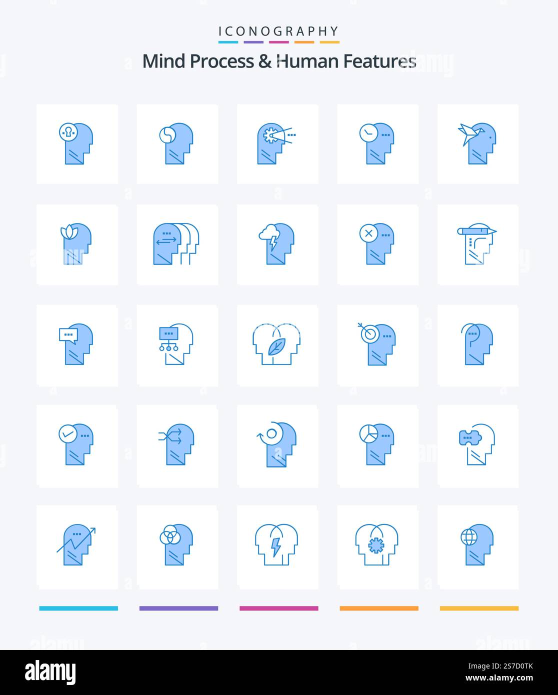 Creative Mind Process And Human Features 25 Blue icon pack  Such As imagination form. thoughts . mind. mind. head Stock Vector
