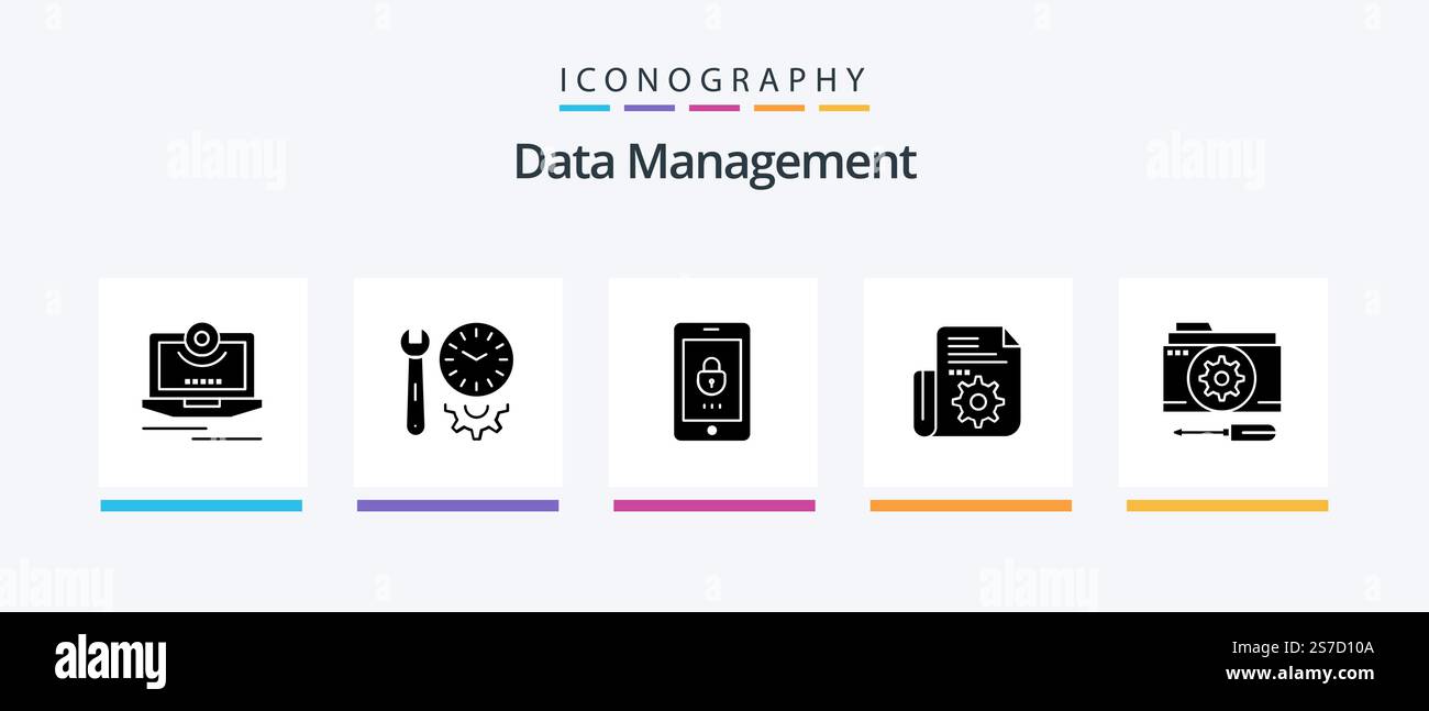 Data Management Glyph 5 Icon Pack Including . mobile . options . lock .. Creative Icons Design Stock Vector
