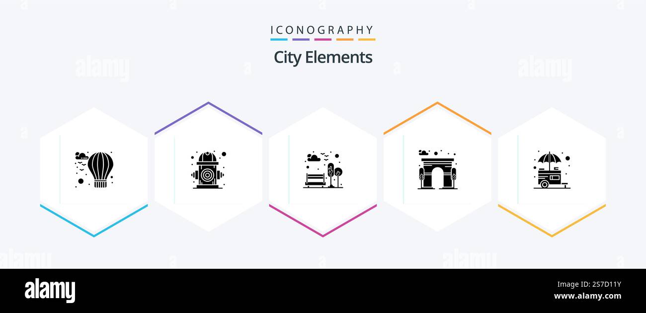City Elements 25 Glyph icon pack including stall. gate. bench. door ...