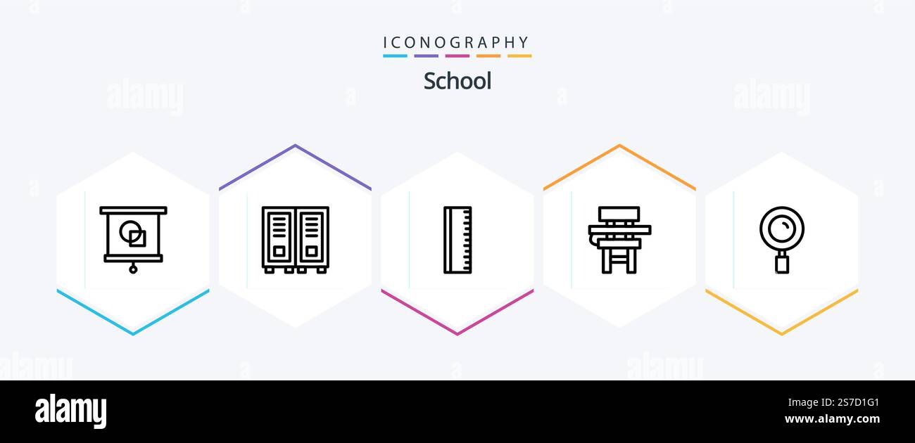 School 25 Line icon pack including magnifier. furniture. education ...