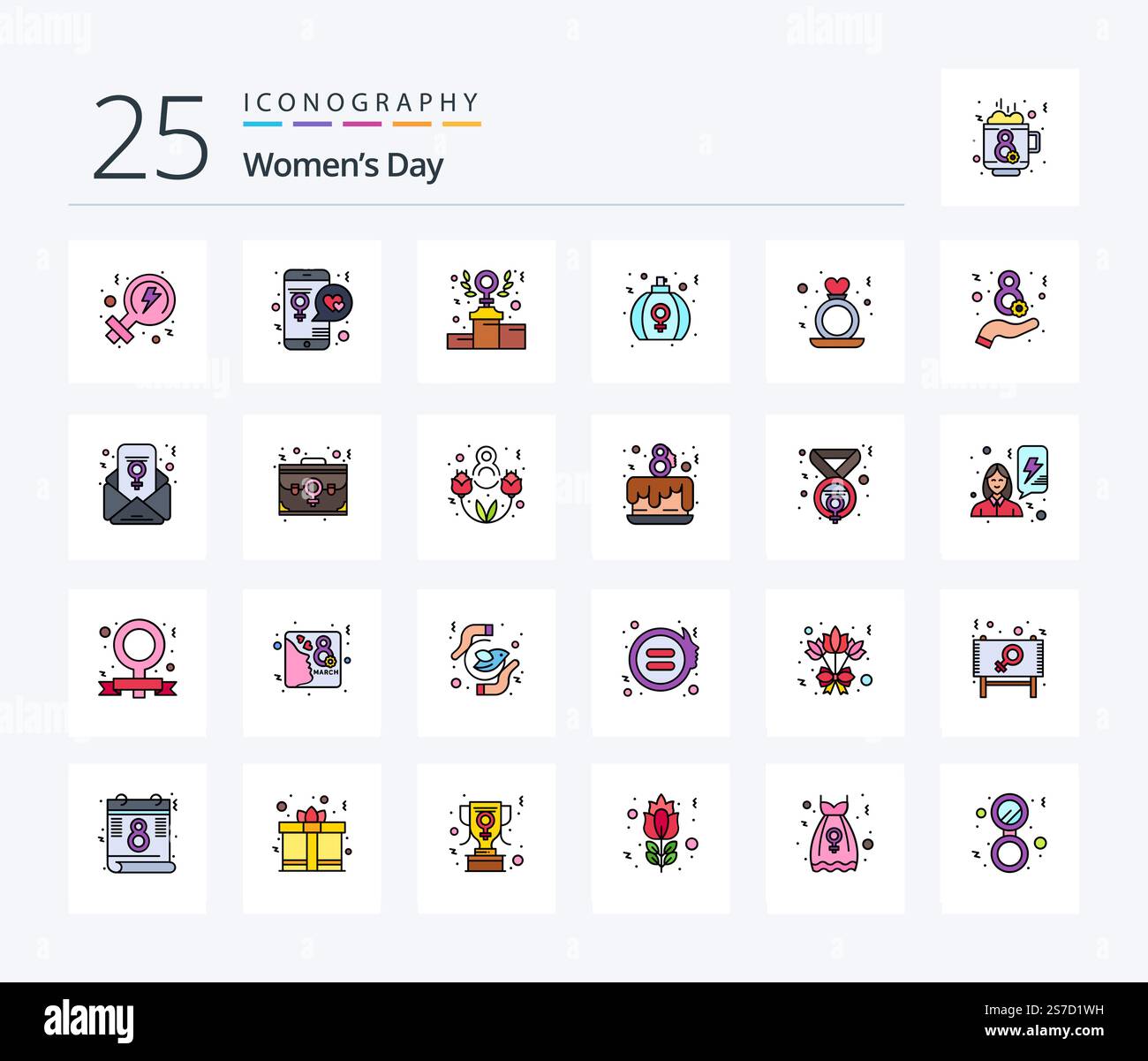 Womens Day 25 Line Filled icon pack including women. love. gift. podium ...