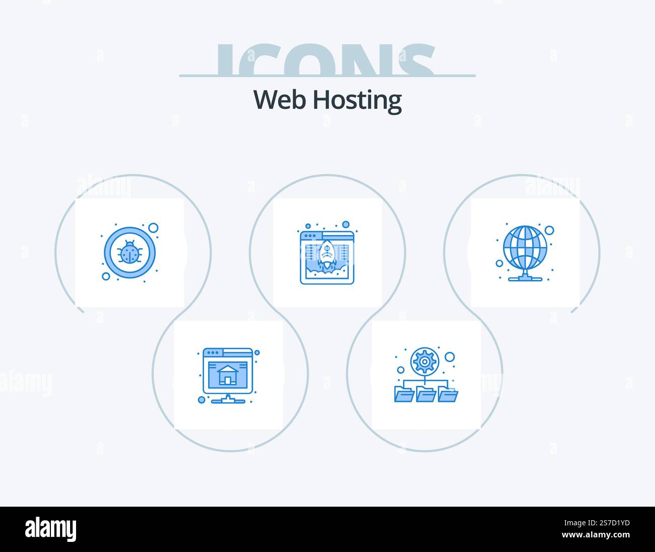 Web Hosting Blue Icon Pack 5 Icon Design. proxy. hosting. fixing. web hosting. database Stock Vector