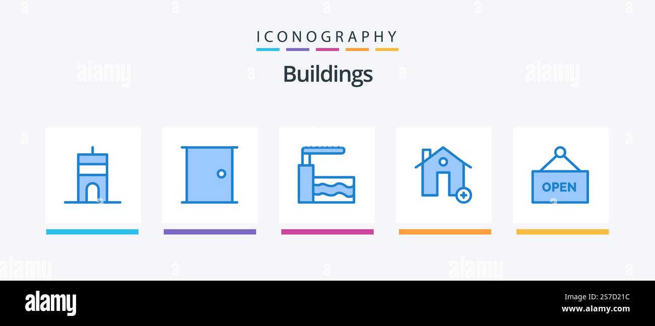 Buildings Blue 5 Icon Pack Including open. house. home door. estate ...