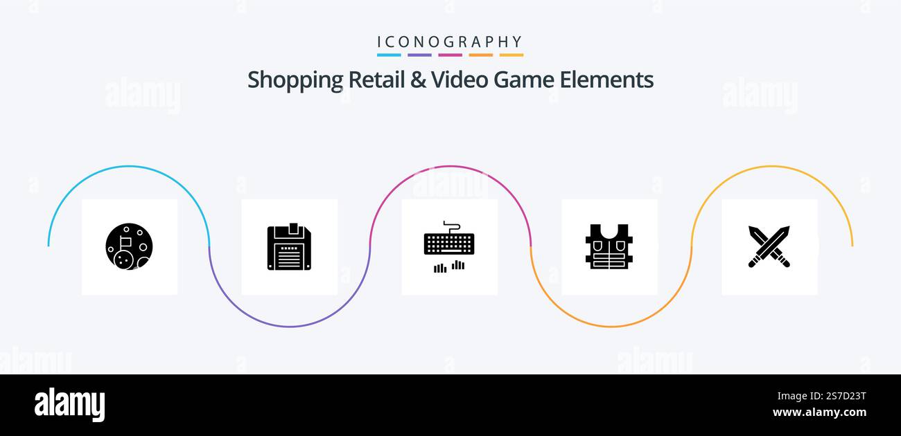 Shoping Retail And Video Game Elements Glyph 5 Icon Pack Including ...