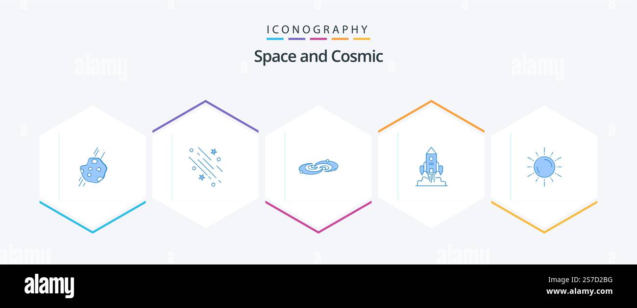 Space 25 Blue icon pack including startup. rocket. space. universe. planets Stock Vector