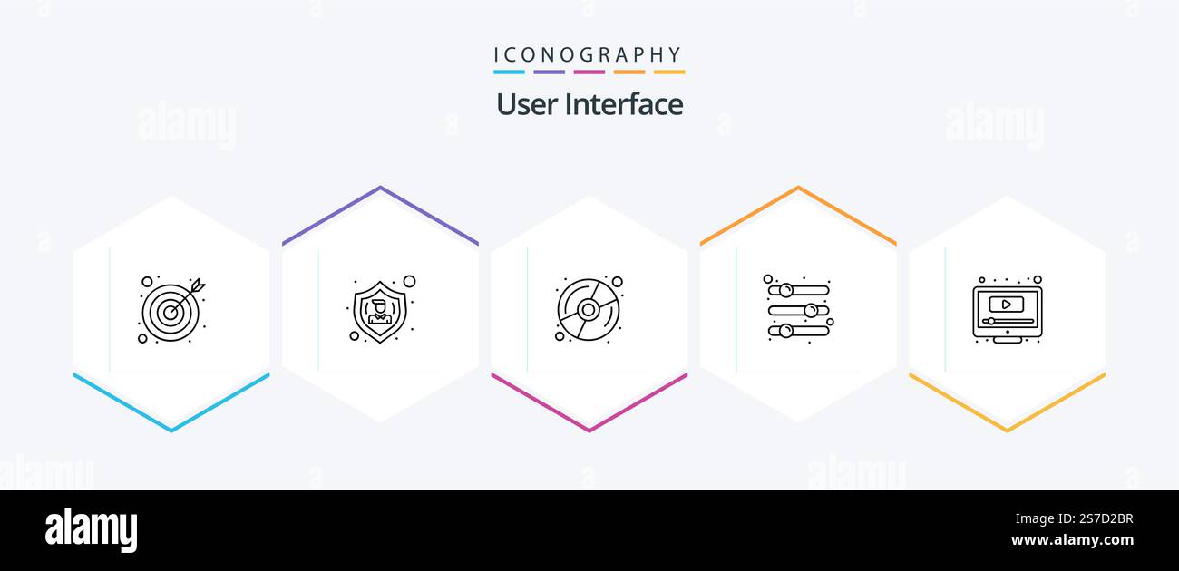 User Interface 25 Line icon pack including play. dvd. slider. options Stock Vector