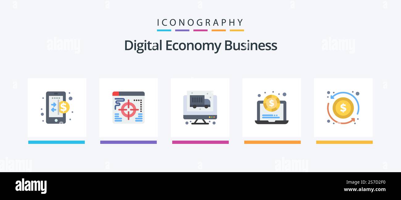 Digital Economy Business Flat 5 Icon Pack Including . exchange. truck ...