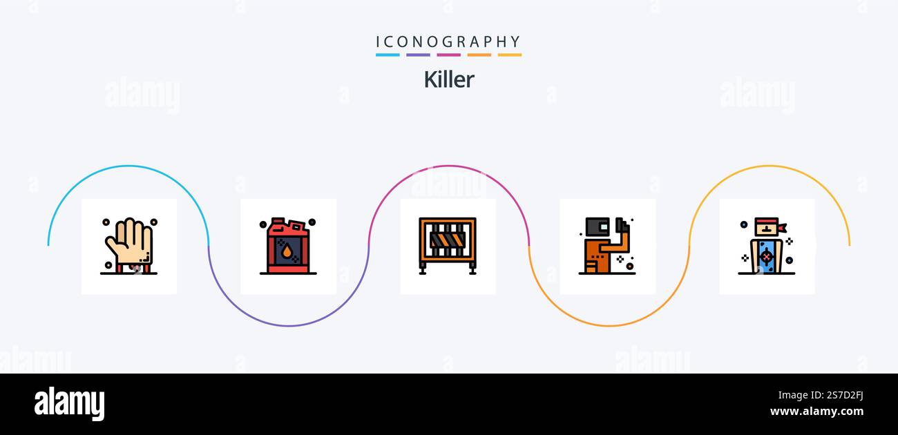 Killer Line Filled Flat 5 Icon Pack Including goal. killer. barrier ...