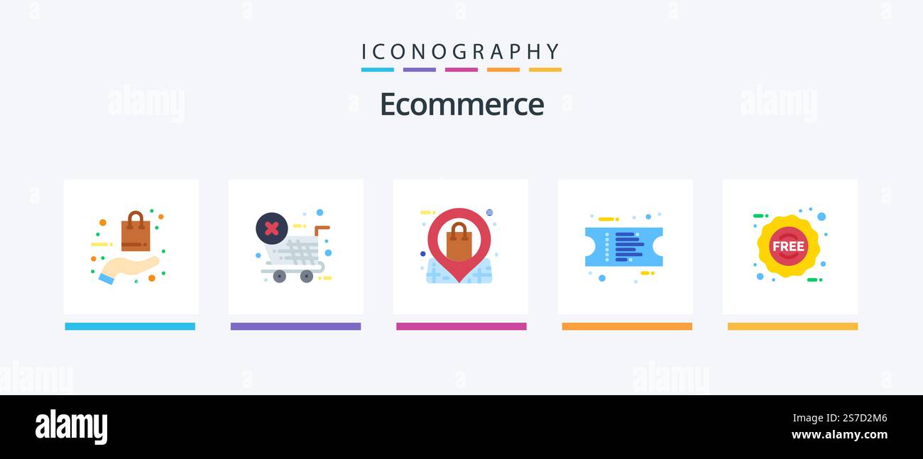 Ecommerce Flat 5 Icon Pack Including free. ticket. location. receipt ...