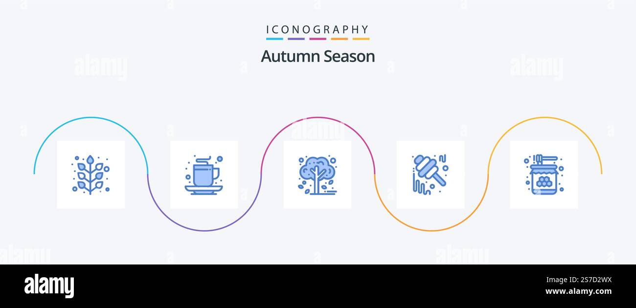 Autumn Blue 5 Icon Pack Including jar. honey. tea. fall. tree Stock Vector