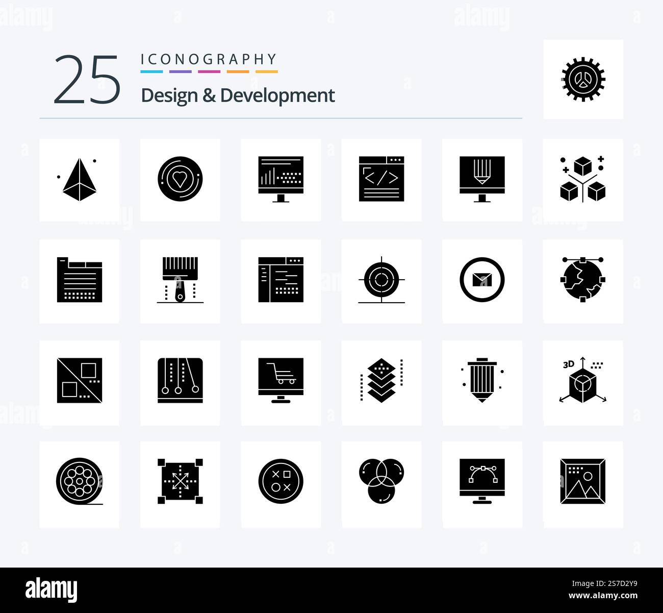 Design & Development 25 Solid Glyph icon pack including web design ...