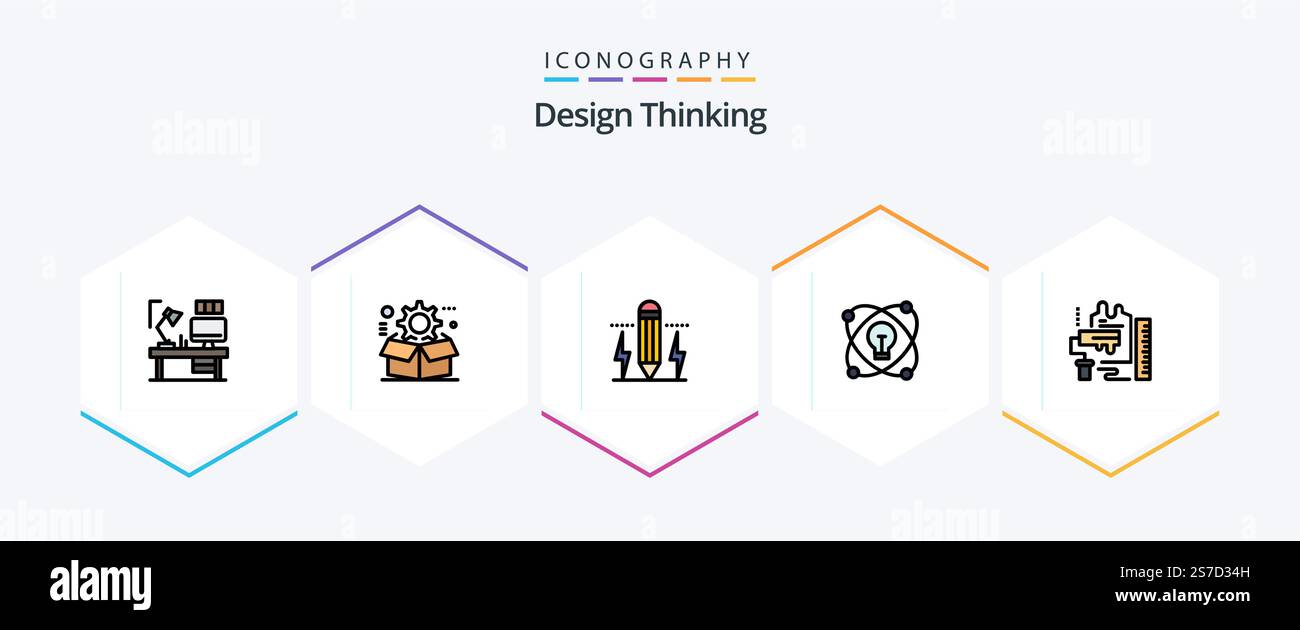 Design Thinking 25 FilledLine icon pack including lightd. idea. setting. light. edit Stock Vector