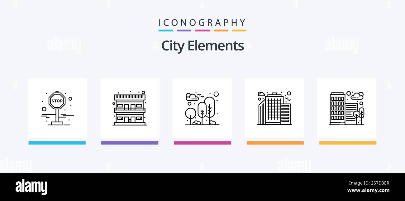 City Elements Line 5 Icon Pack Including train. electric. restaurant ...