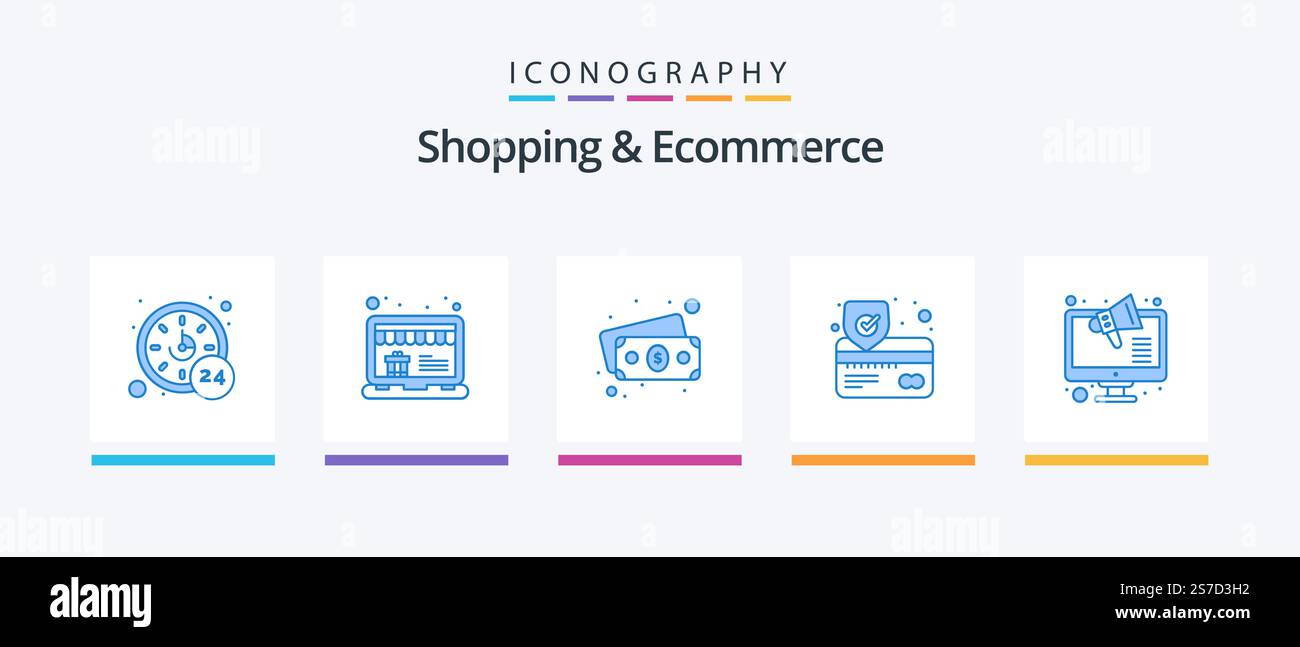 Shopping And Ecommerce Blue 5 Icon Pack Including shop. marketing ...