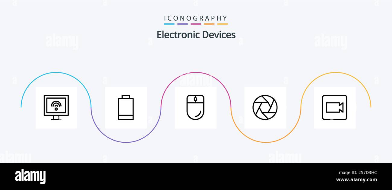 Devices Line 5 Icon Pack Including video. camera. devices. photo. camera Stock Vector