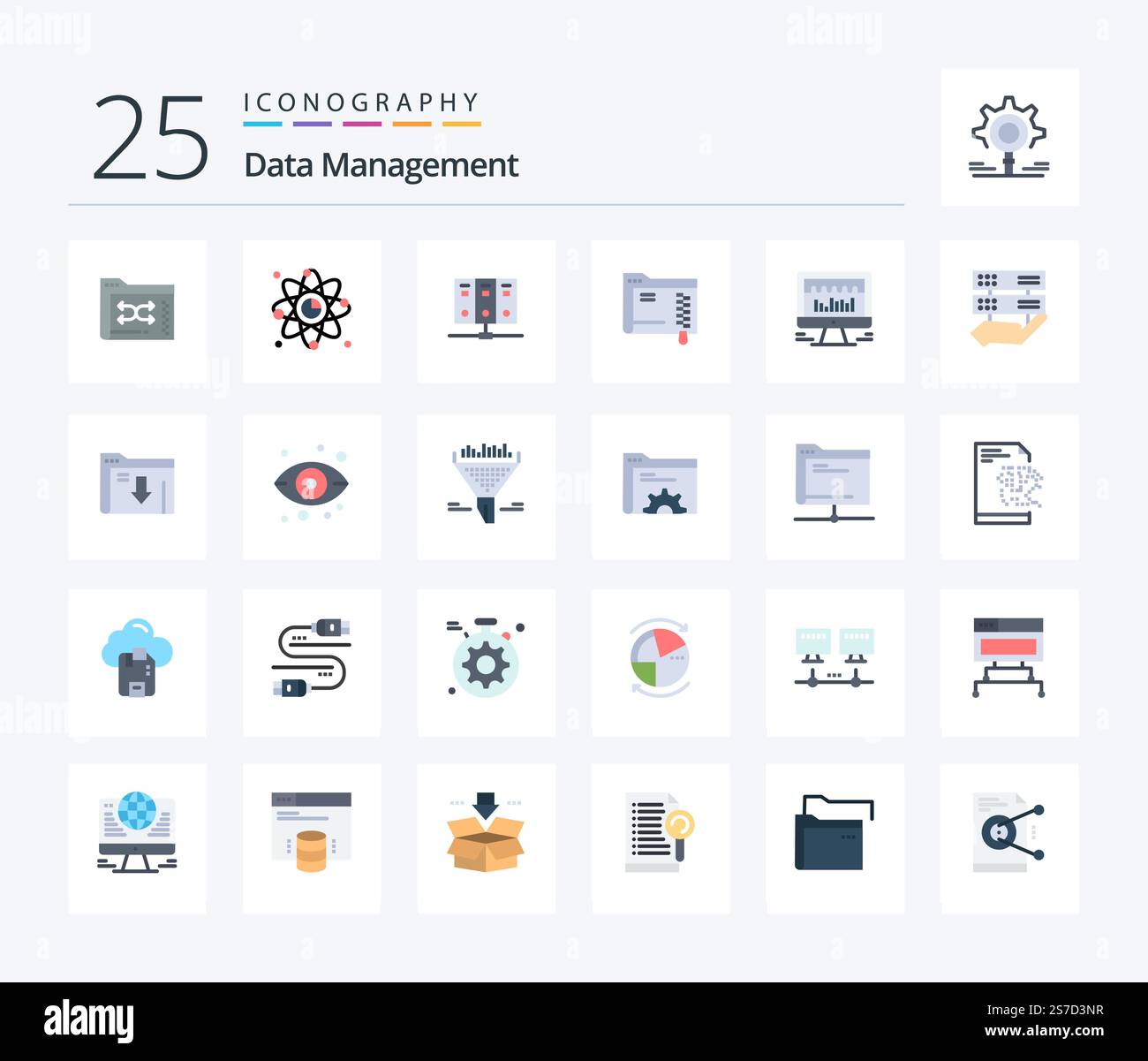 Data Management 25 Flat Color icon pack including storage. folder. link ...