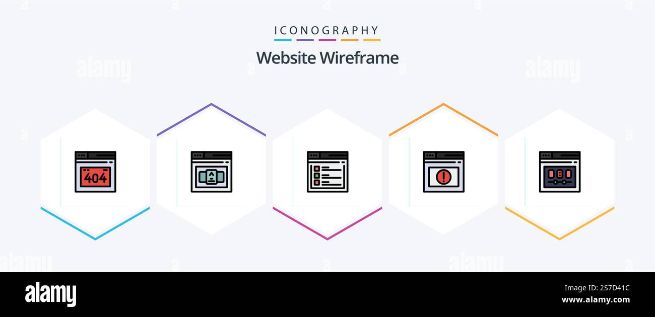 Website Wireframe 25 FilledLine icon pack including template. browser. web. website. alert Stock Vector