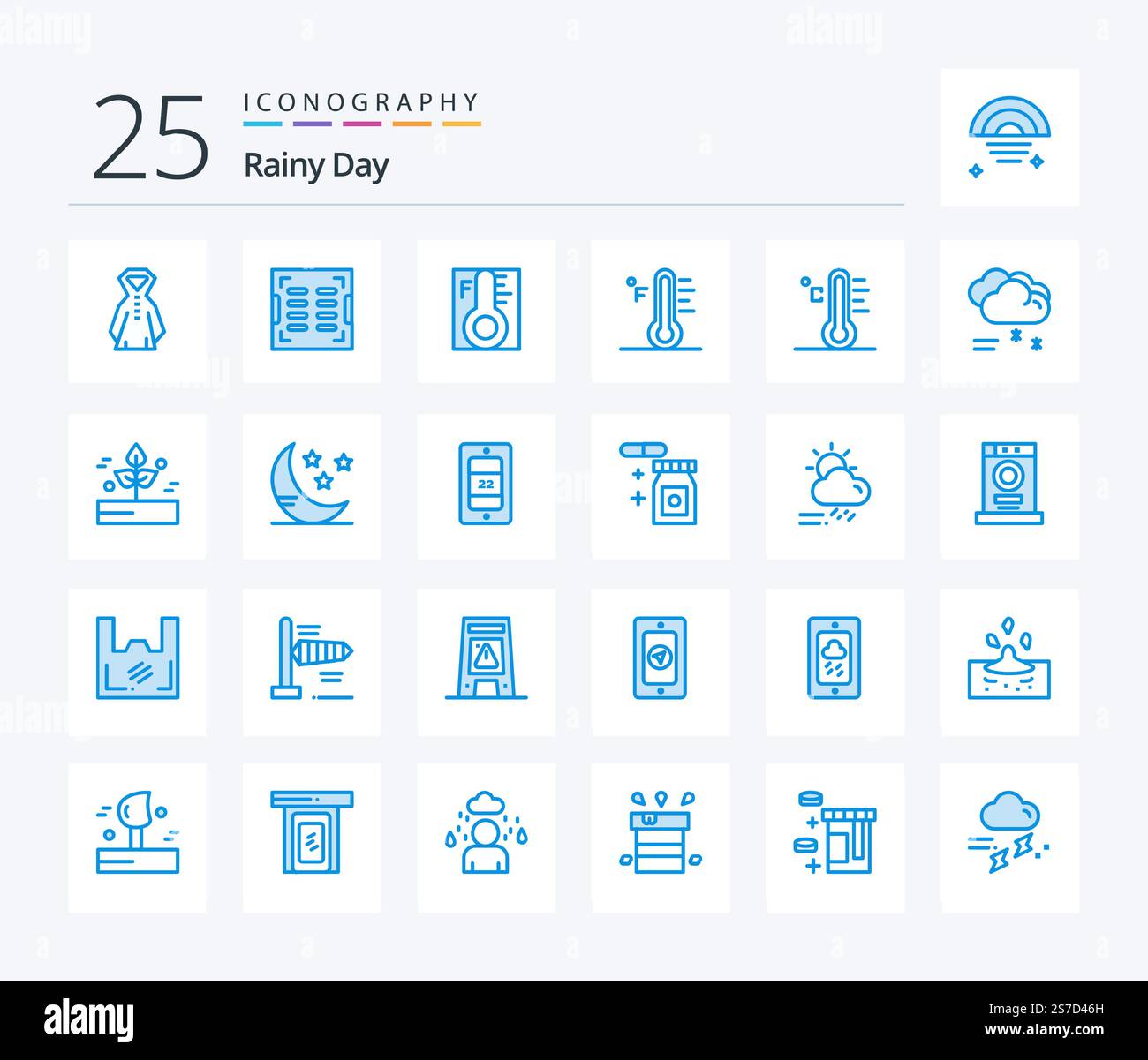 Rainy 25 Blue Color icon pack including leaf. rainy weather. light ...