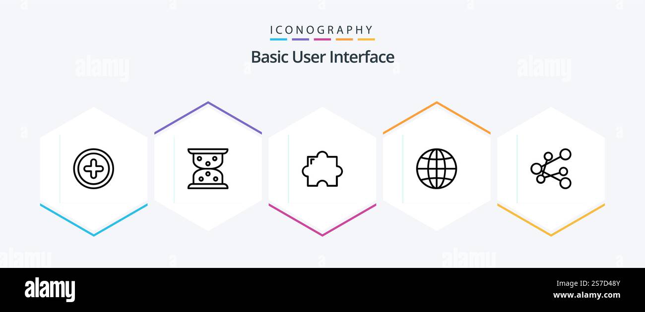 Basic 25 Line icon pack including . . plugin. share. export Stock Vector