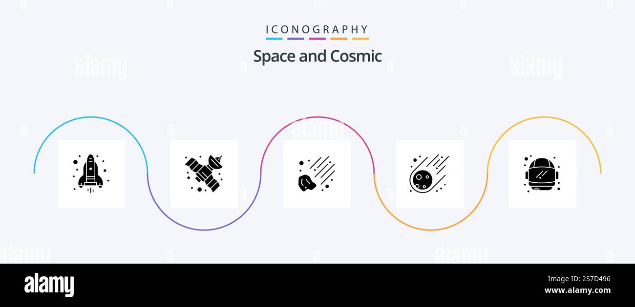 Space Glyph 5 Icon Pack Including . space. space. helmet. space Stock Vector