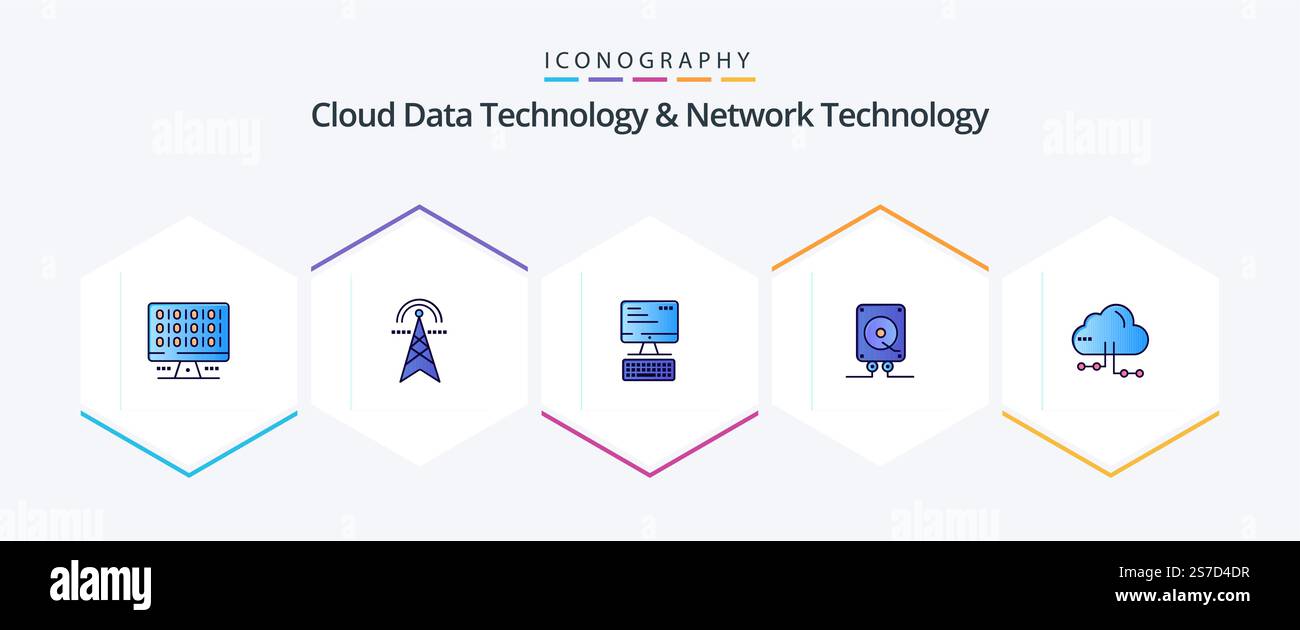 Cloud Data Technology And Network Technology 25 FilledLine icon pack including cloud. computing. computing. audio. computing Stock Vector