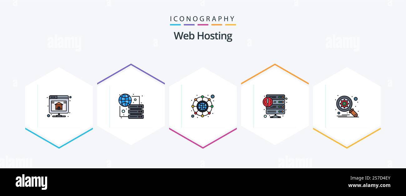 Web Hosting 25 FilledLine icon pack including database. service. hosting. crash Stock Vector