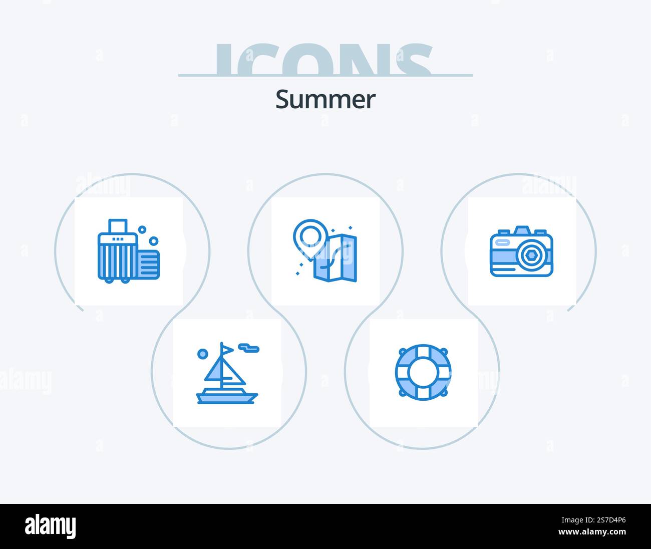 Summer Blue Icon Pack 5 Icon Design. . summer. case. photo. map Stock ...