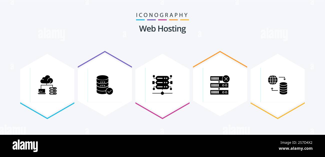 Web Hosting 25 Glyph icon pack including . delete . web. database . server Stock Vector