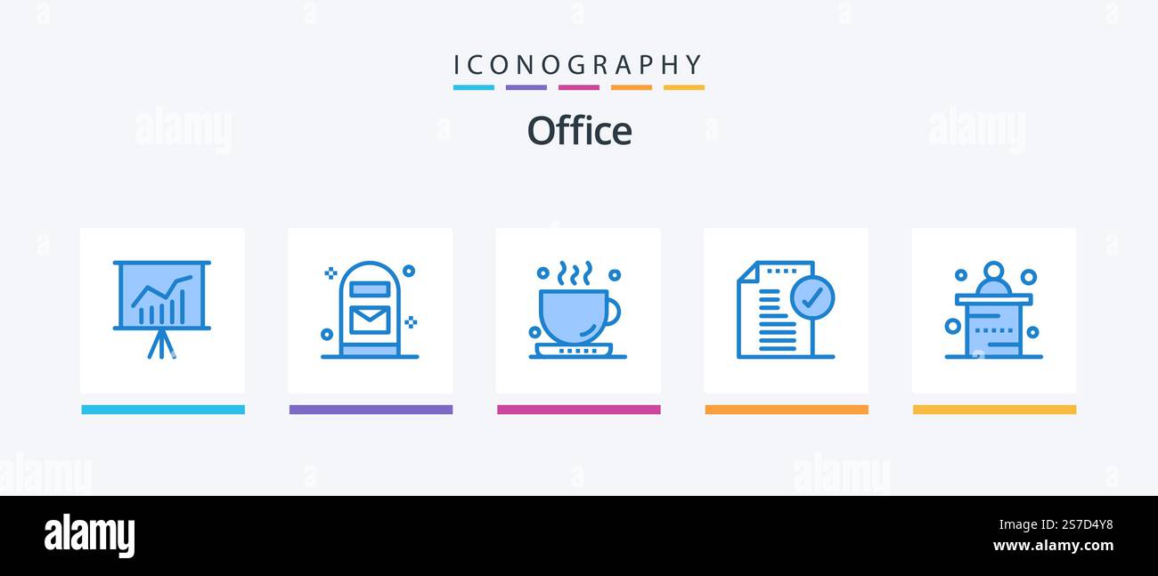 Office Blue 5 Icon Pack Including desk. notice. coffee. document ...