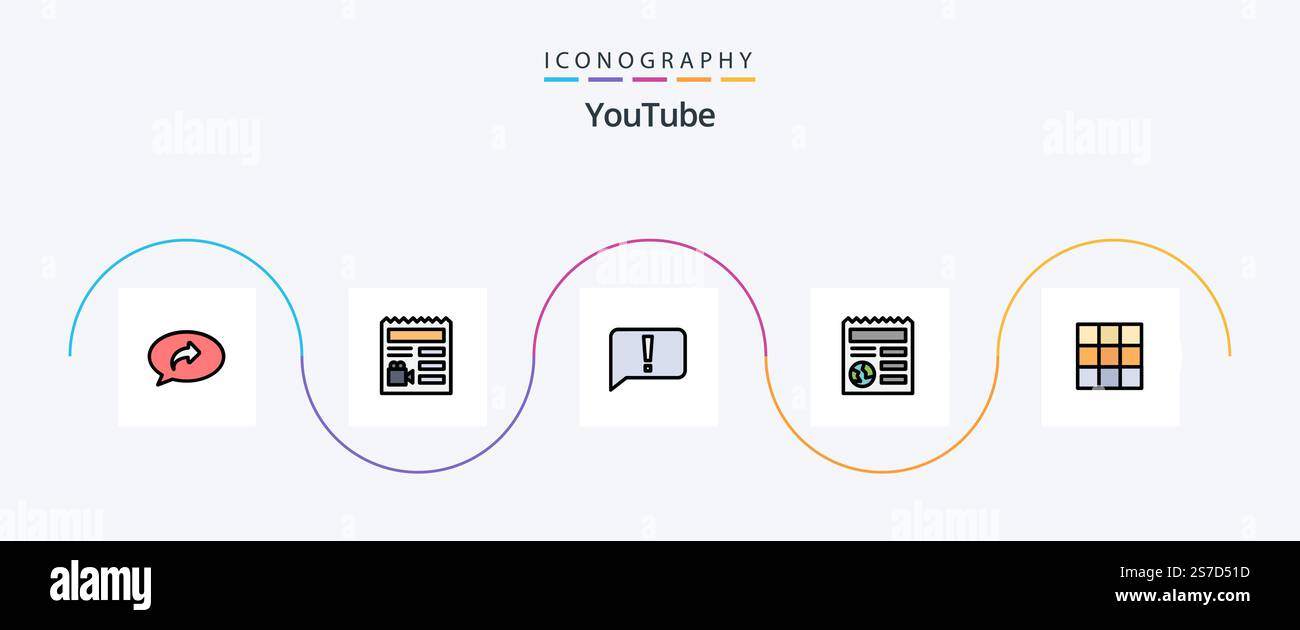 Youtube Line Filled Flat 5 Icon Pack Including ui. ui. chat. globe. basic Stock Vector