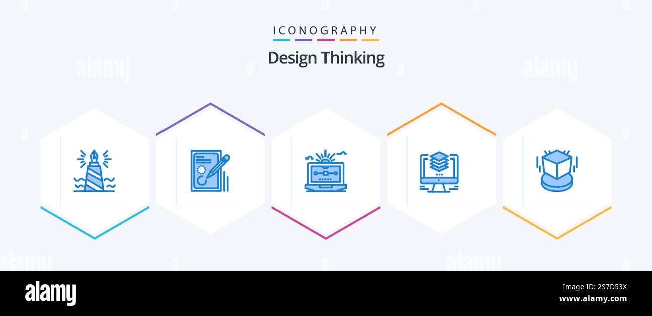 Design Thinking 25 Blue icon pack including file. layers. design. draw. vector Stock Vector
